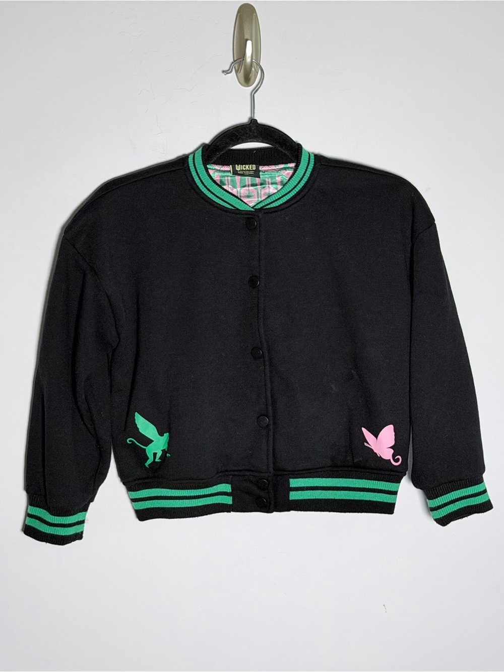 Wicked Black Kids Bomber Jacket with Green & Pink Accents